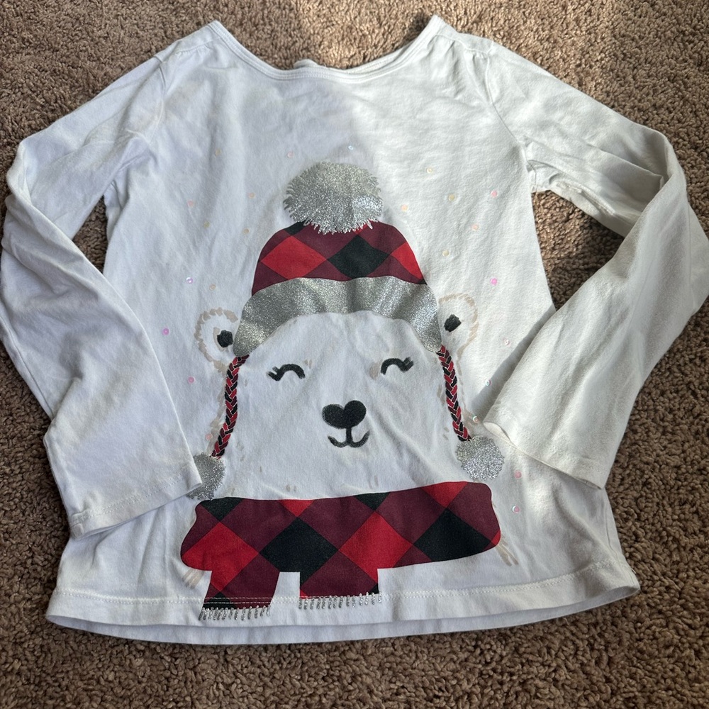 Carter's White Long Sleeve with Bear and Red Plaid Hat